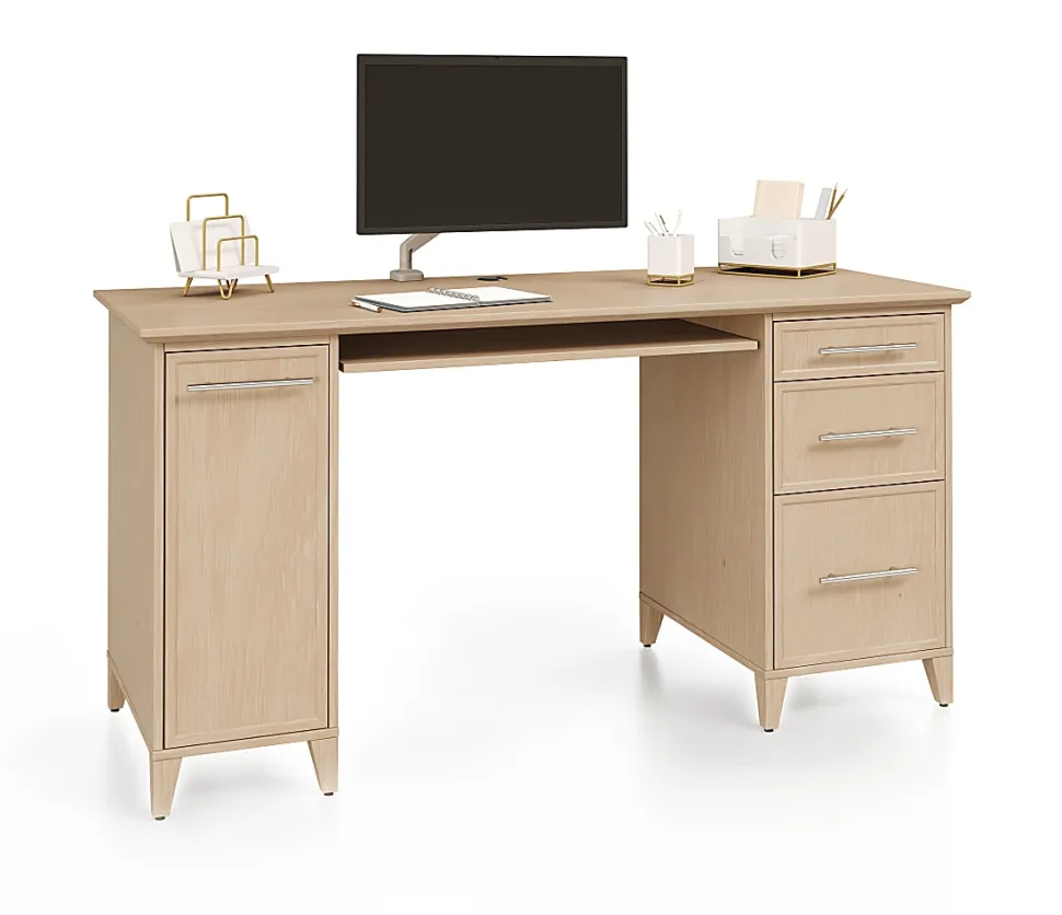 Realspace® Koru 60"W Straight Computer Desk With Integrated Power & Charging, Natural Oak, BIFMA Compliant