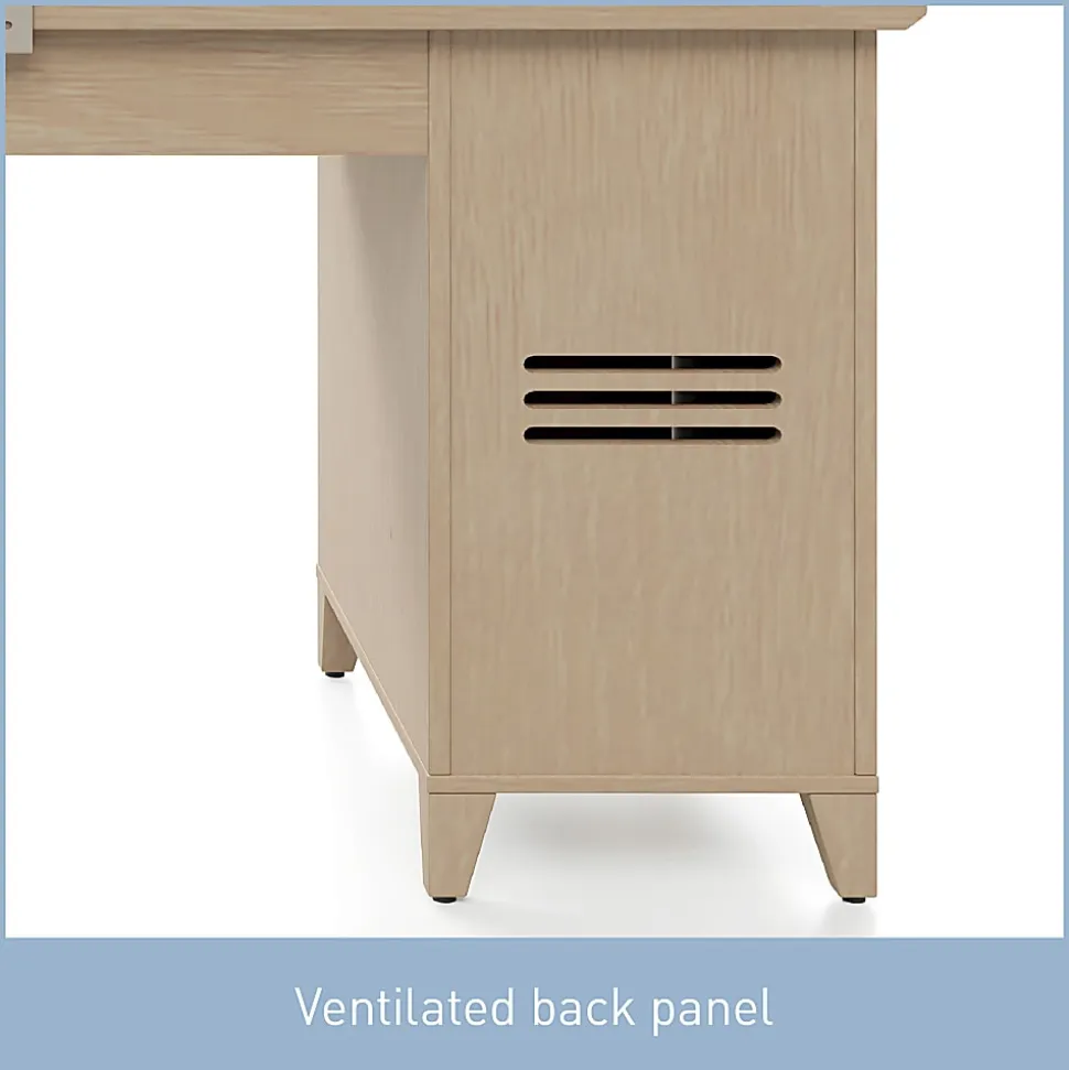 Realspace® Koru 60"W Straight Computer Desk With Integrated Power & Charging, Natural Oak, BIFMA Compliant