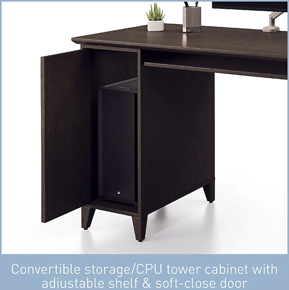 Realspace® Koru 60"W Straight Computer Desk With Integrated Power & Charging, Espresso Oak, BIFMA Compliant