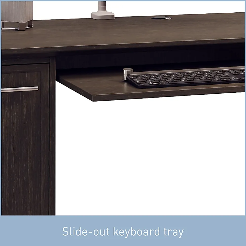 Realspace® Koru 60"W Straight Computer Desk With Integrated Power & Charging, Espresso Oak, BIFMA Compliant