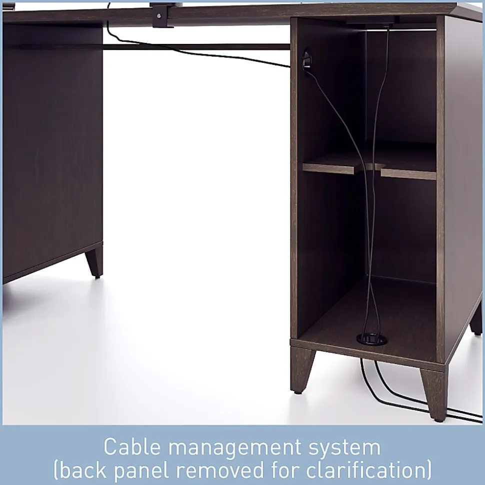Realspace® Koru 60"W Straight Computer Desk With Integrated Power & Charging, Espresso Oak, BIFMA Compliant