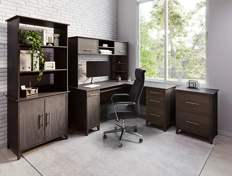 Realspace® Koru 23-1/2"W x 17-1/2"D Lateral 2-Drawer File Cabinet, Espresso Oak, BIFMA Compliant
