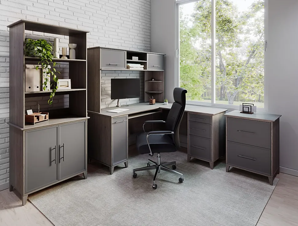 Realspace® Koru 23-1/2"W x 17-1/2"D Lateral 2-Drawer File Cabinet, Two-Tone Slate/Gray Oak, BIFMA Compliant