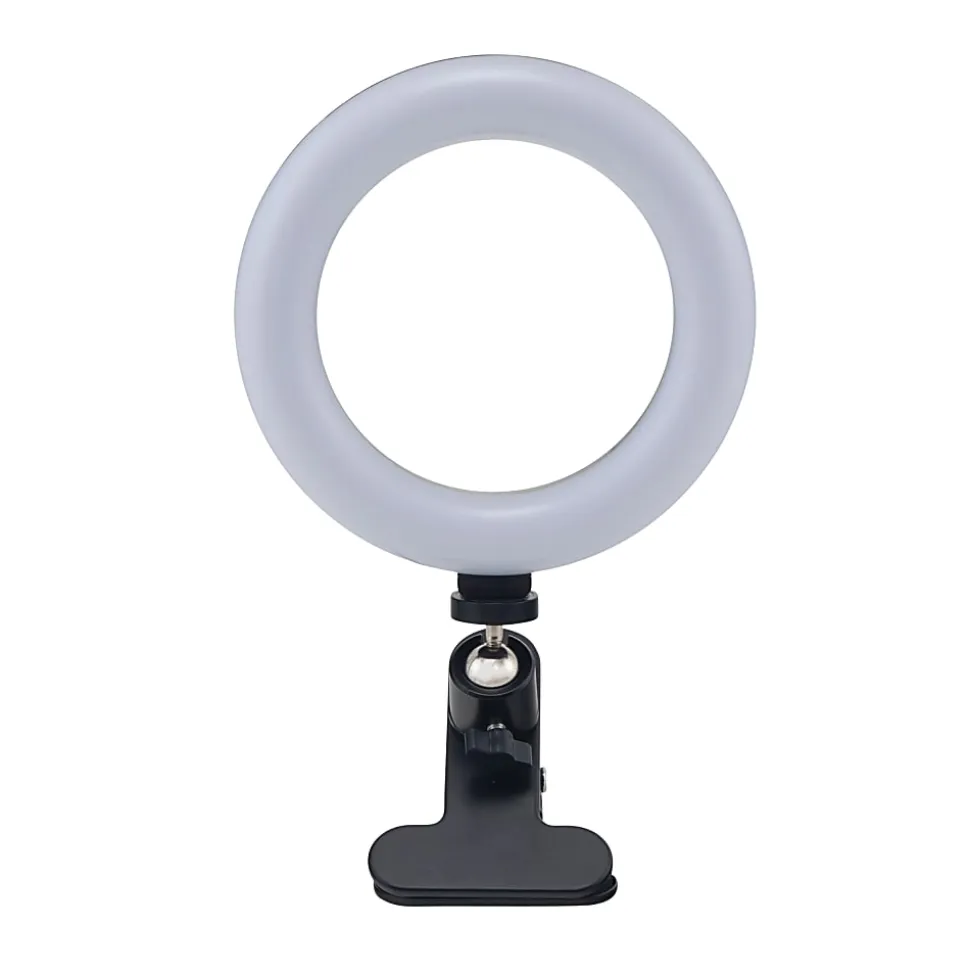 Realspace™ 6" LED Ring Light With Clip-On Monitor Mount Or Tripod Stand, Adjustable, 9-5/8"H, Black