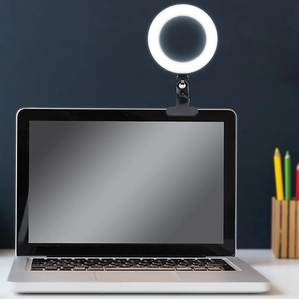 Realspace™ 6" LED Ring Light With Clip-On Monitor Mount Or Tripod Stand, Adjustable, 9-5/8"H, Black