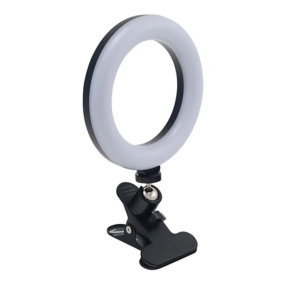 Realspace™ 6" LED Ring Light With Clip-On Monitor Mount Or Tripod Stand, Adjustable, 9-5/8"H, Black