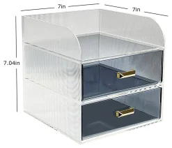 Realspace® Lucenti Acrylic 2-Drawer Desktop Organizer, 7"H x 7"W x 7"D, Clear/Black