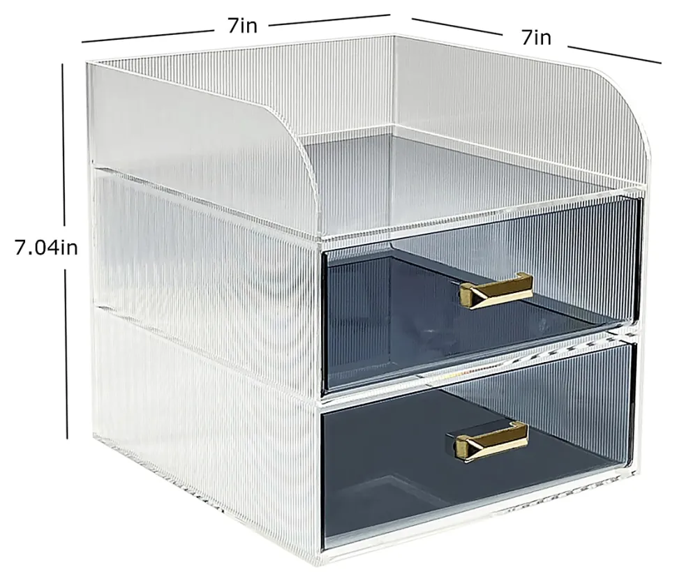 Realspace® Lucenti Acrylic 2-Drawer Desktop Organizer, 7"H x 7"W x 7"D, Clear/Black