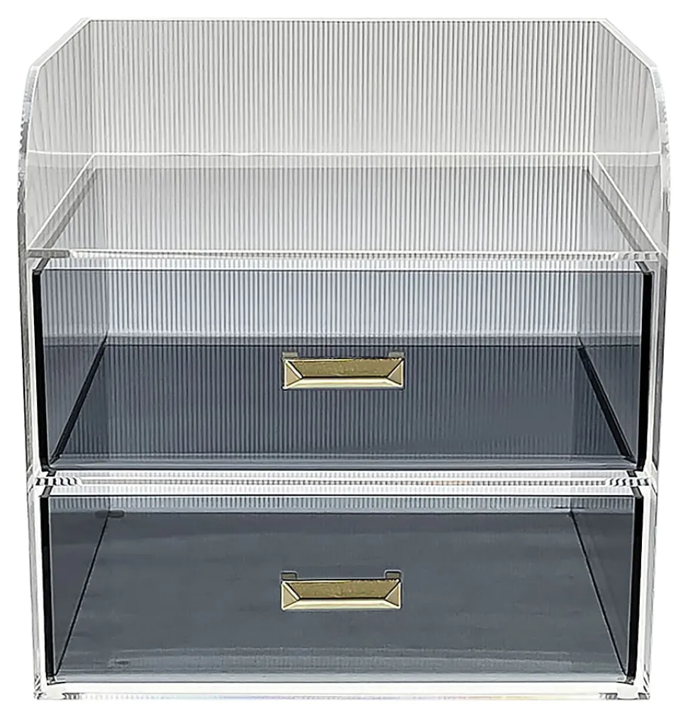 Realspace® Lucenti Acrylic 2-Drawer Desktop Organizer, 7"H x 7"W x 7"D, Clear/Black