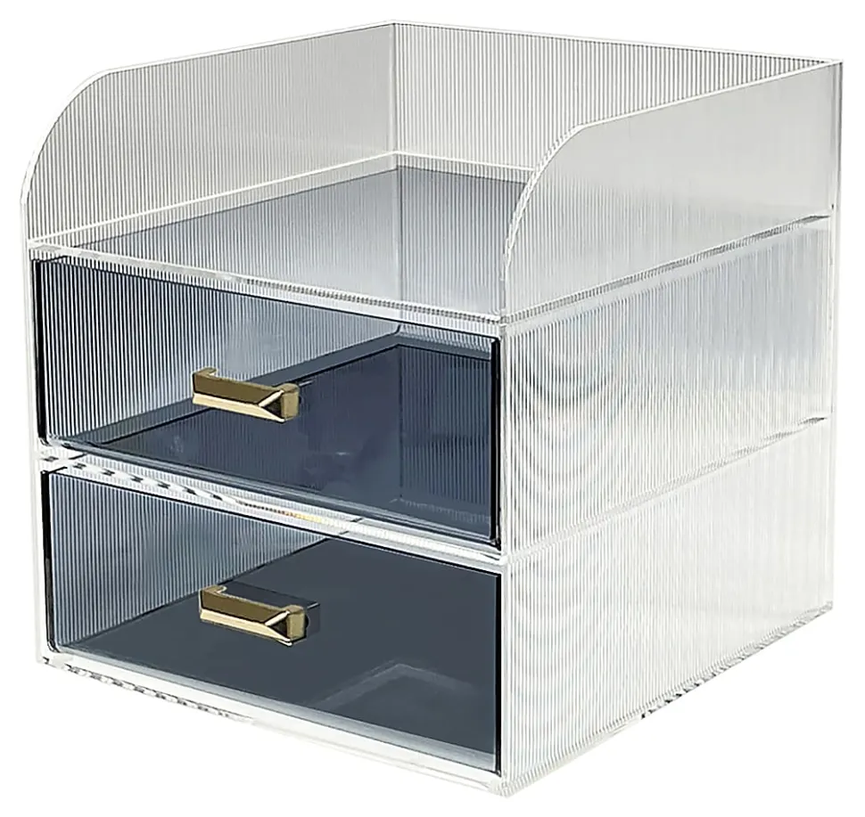 Realspace® Lucenti Acrylic 2-Drawer Desktop Organizer, 7"H x 7"W x 7"D, Clear/Black