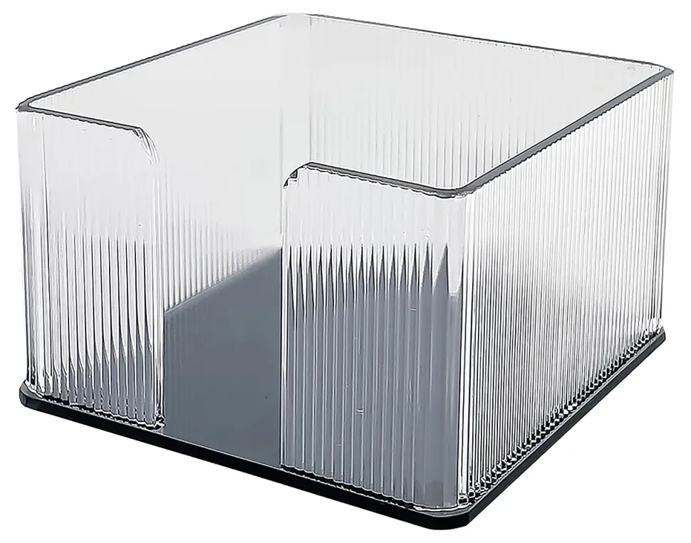Realspace® Lucenti Acrylic Memo Holder, 2-1/16"H x 3-5/16"W x 3-5/16"D, Clear/Black