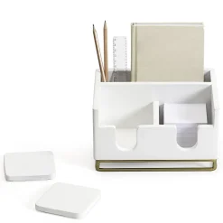 Realspace® Luna Wood/Metal Desktop Organizer With Coasters, 8-3/4" x 7", White/Gold