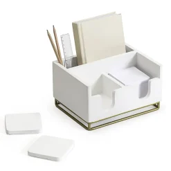 Realspace® Luna Wood/Metal Desktop Organizer With Coasters, 8-3/4" x 7", White/Gold