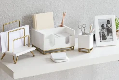 Realspace® Luna Wood/Metal Desktop Organizer With Coasters, 8-3/4