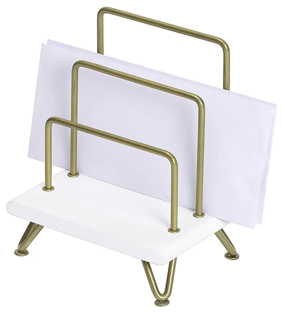 Realspace® Luna Wood/Metal Letter Sorter, 8"H x 7-1/2"W x 5"D, White/Gold
