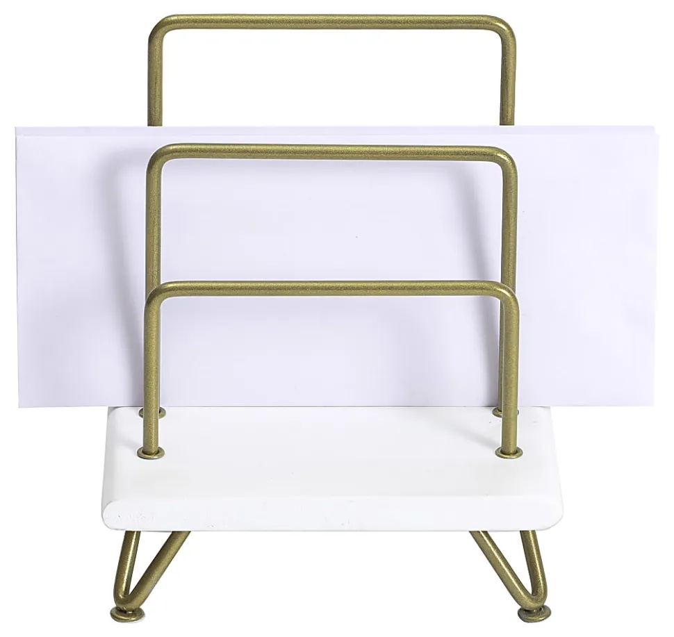 Realspace® Luna Wood/Metal Letter Sorter, 8"H x 7-1/2"W x 5"D, White/Gold