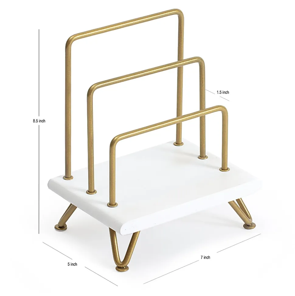 Realspace® Luna Wood/Metal Letter Sorter, 8"H x 7-1/2"W x 5"D, White/Gold