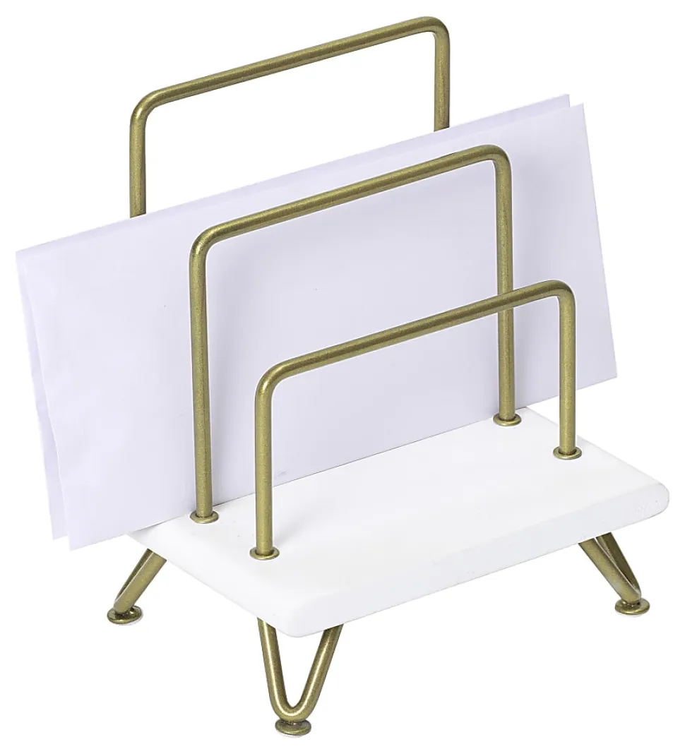 Realspace® Luna Wood/Metal Letter Sorter, 8"H x 7-1/2"W x 5"D, White/Gold