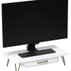 Realspace® Luna Wood/Metal Monitor Stand With Drawer, 4-3/4"H x 20-1/4"W x 10"D, White/Gold