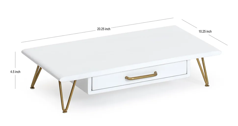 Realspace® Luna Wood/Metal Monitor Stand With Drawer, 4-3/4"H x 20-1/4"W x 10"D, White/Gold