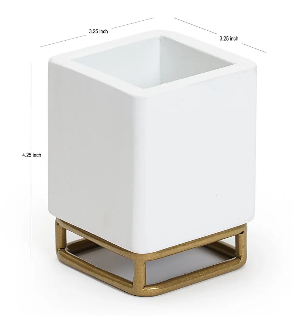 Realspace® Luna Wood/Metal Pen Cup, 4-1/4"H x 3-1/4"W x 3-1/4"D, White/Gold
