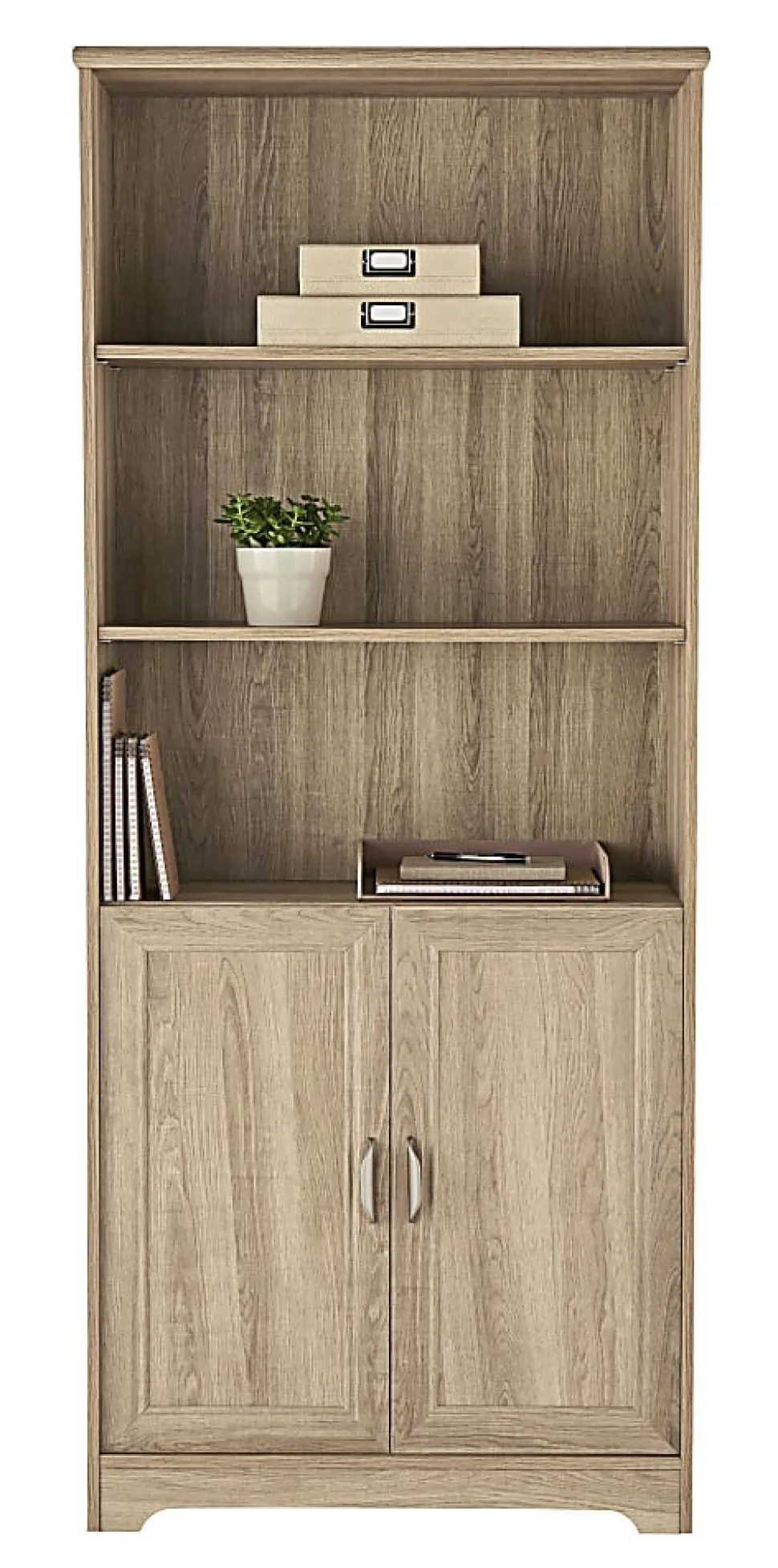 Realspace® Magellan 72"H 5-Shelf Bookcase With Doors, Blonde Ash
