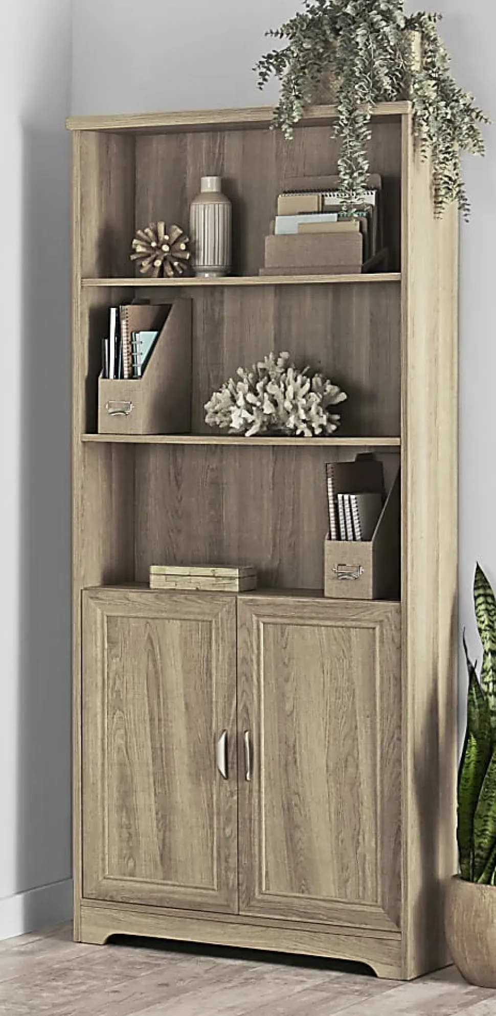 Realspace® Magellan 72"H 5-Shelf Bookcase With Doors, Blonde Ash