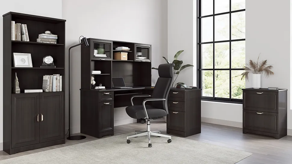 Realspace® Magellan 72"H 5-Shelf Contemporary Bookcase With Doors, Espresso/Dark Finish