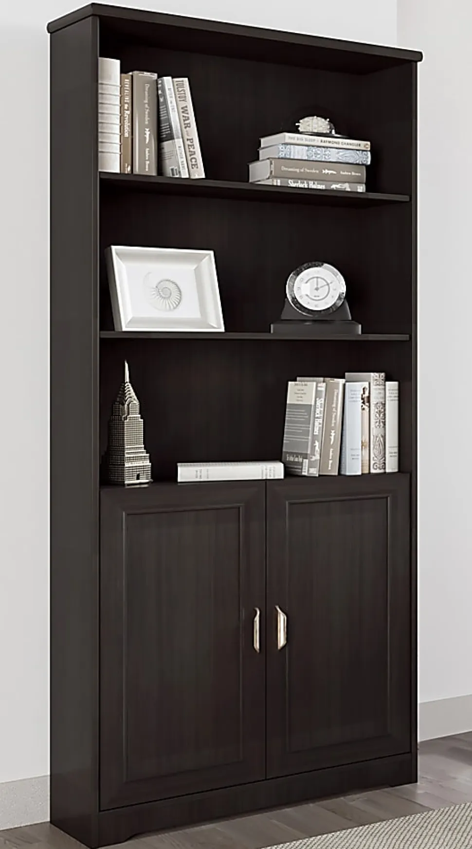 Realspace® Magellan 72"H 5-Shelf Contemporary Bookcase With Doors, Espresso/Dark Finish