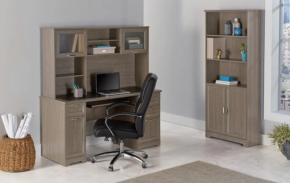 Realspace® Magellan 72"H 5-Shelf Contemporary Bookcase With Doors, Gray/Medium Finish