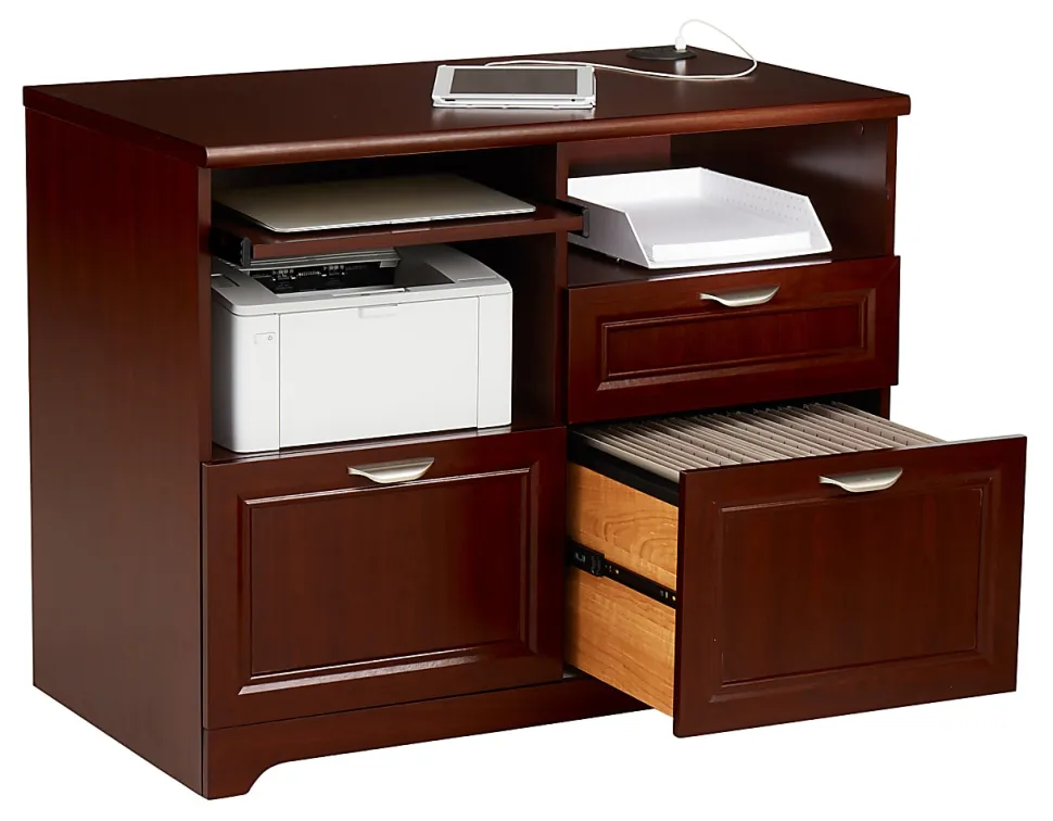Realspace® Magellan 30”H x 36-5/16”W x 21”D Tech Station Printer Stand 2.0, Classic Cherry