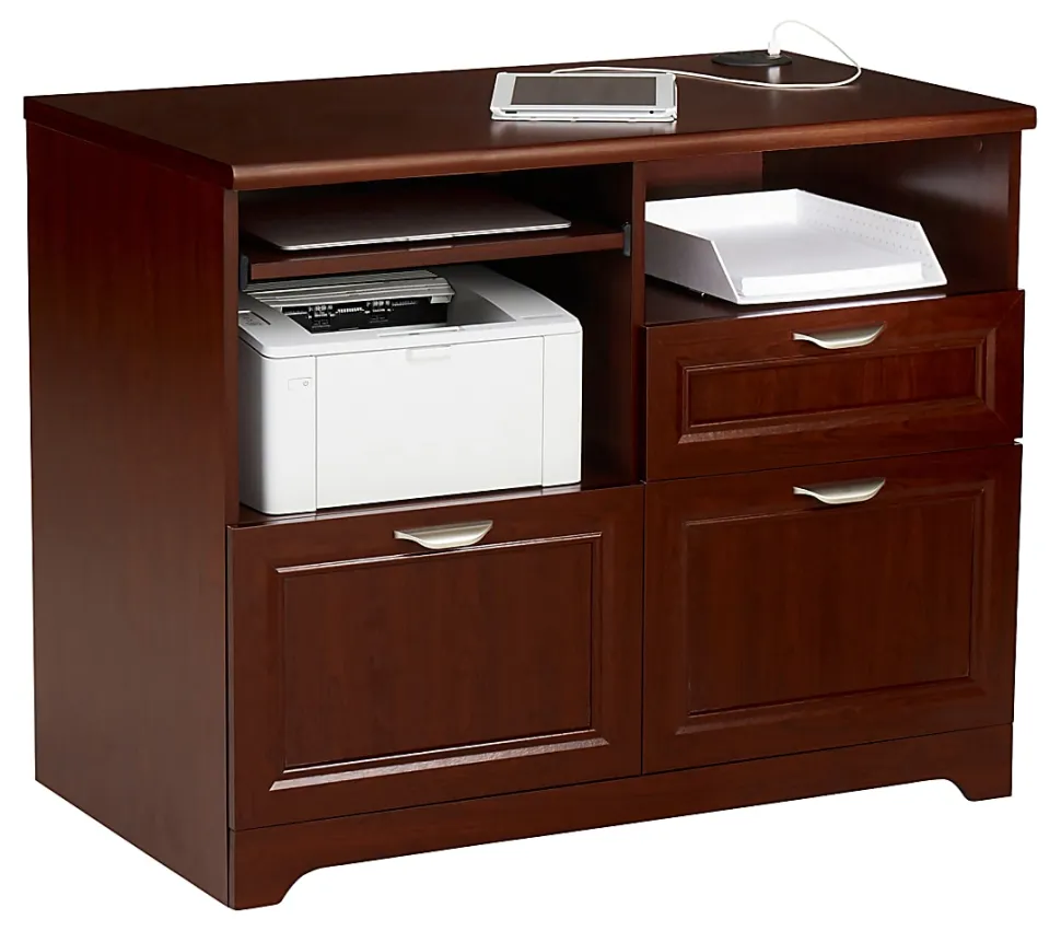 Realspace® Magellan 30”H x 36-5/16”W x 21”D Tech Station Printer Stand 2.0, Classic Cherry