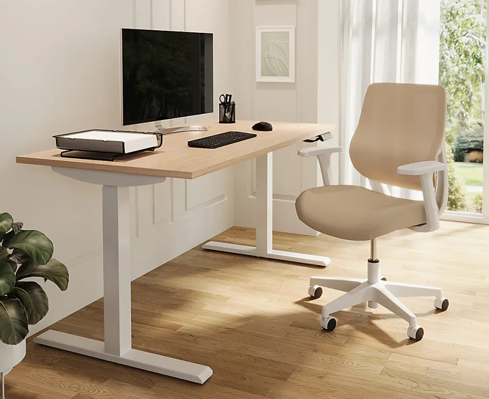 Realspace® Magellan Performance Electric 60"W Height-Adjustable Standing Desk, Natural Oak, BIFMA Compliant