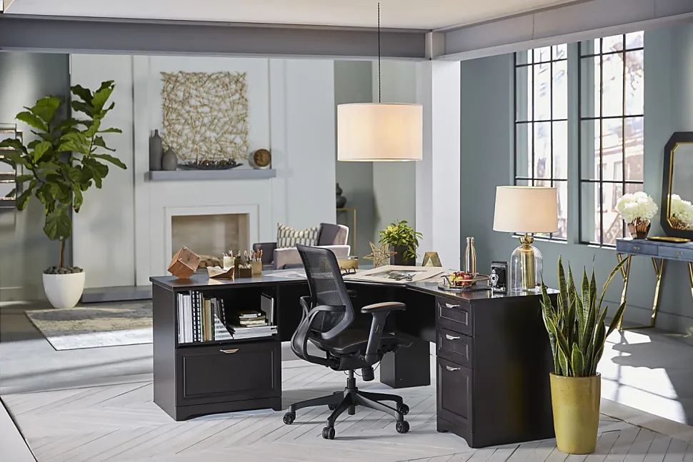 Realspace® Magellan Performance 71"W L-Shaped Corner Desk, Espresso