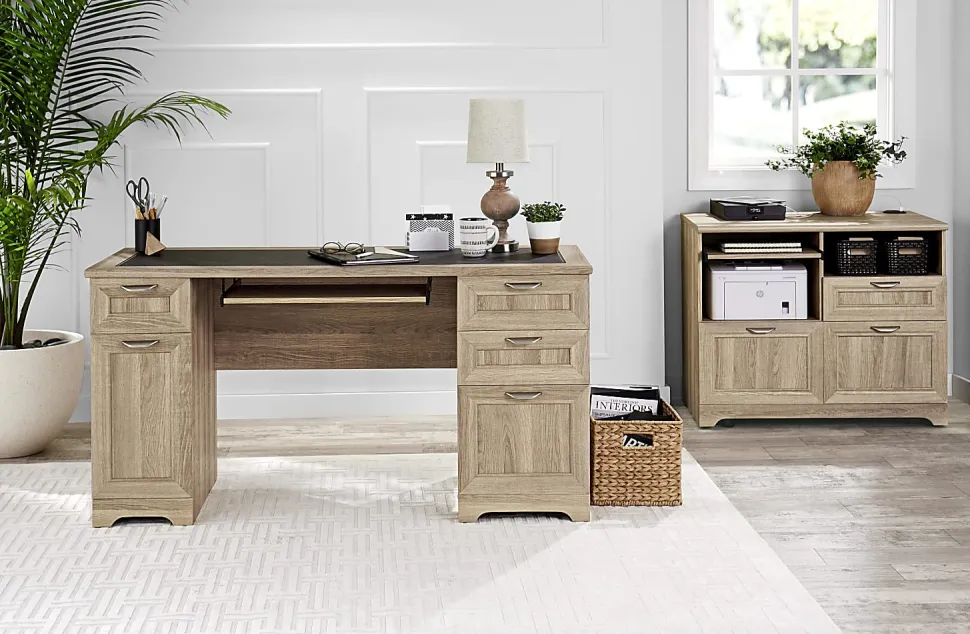 Realspace® Magellan 59"W Manager's Computer Desk, Blonde Ash