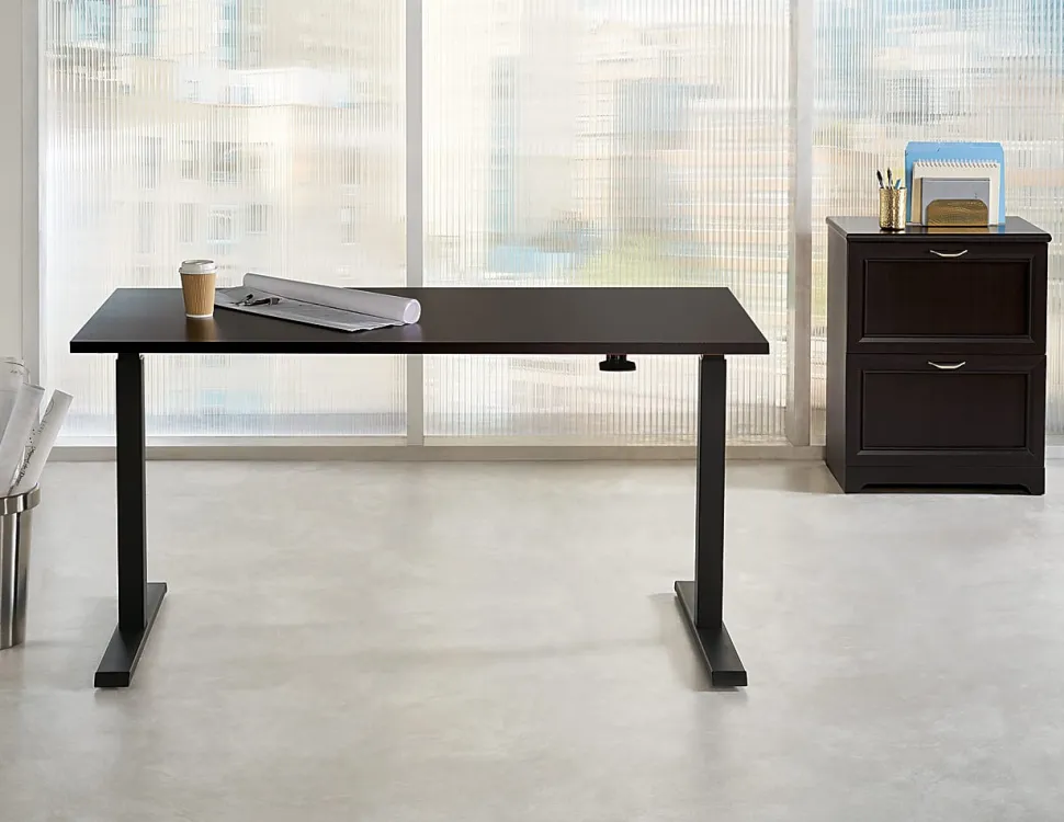 Realspace® Magellan 60"W Pneumatic Height-Adjustable Standing Desk, Espresso