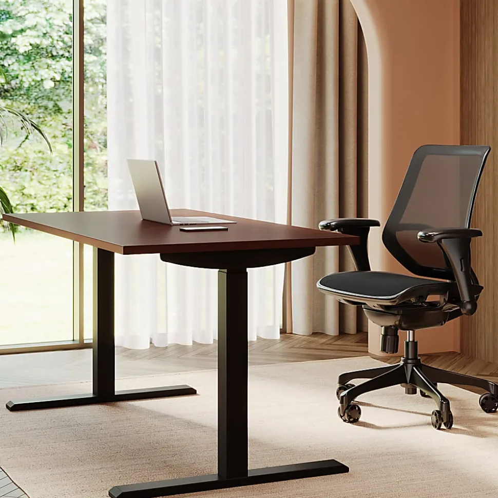 Realspace® Magellan 60"W Pneumatic Height-Adjustable Standing Desk, Cherry