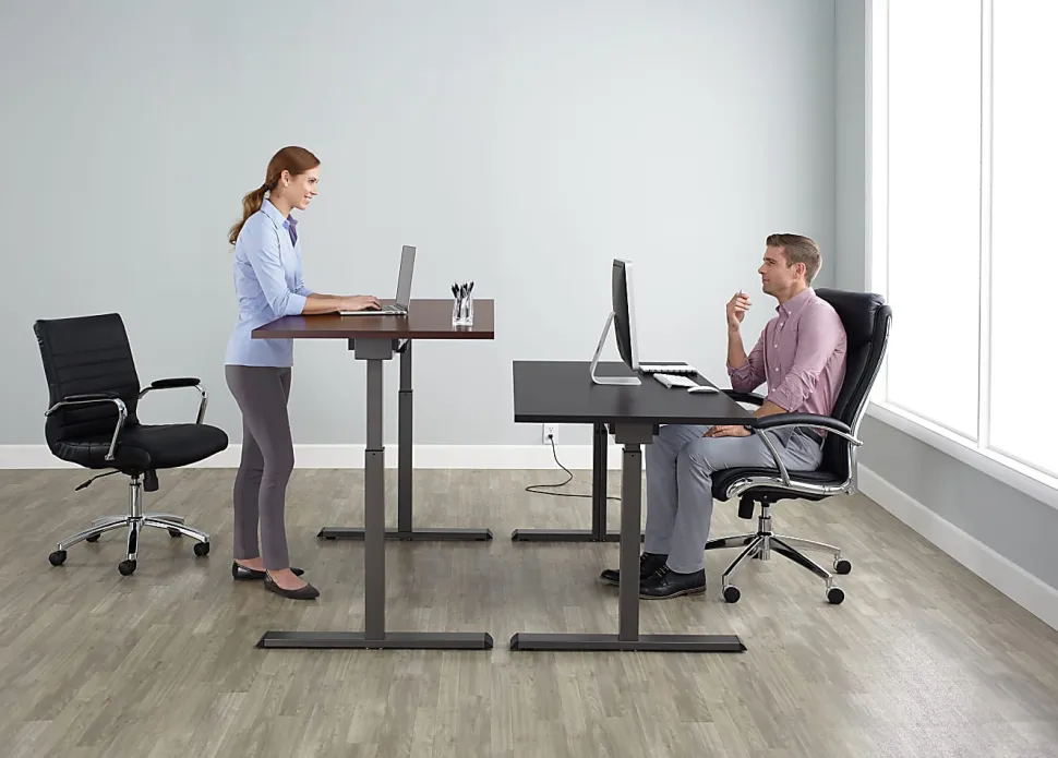 Realspace® Magellan 60"W Pneumatic Height-Adjustable Standing Desk, Cherry