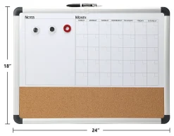 Realspace™ Magnetic Dry-Erase Whiteboard/Cork Calendar Board, 18" x 24", Silver Aluminum Frame