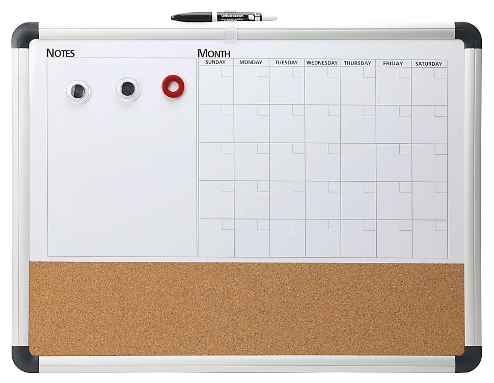 Realspace™ Magnetic Dry-Erase Whiteboard/Cork Calendar Board, 18" x 24", Silver Aluminum Frame