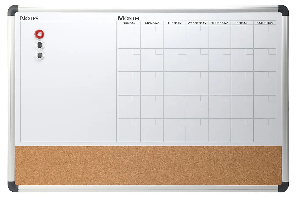 Realspace™ Magnetic Dry-Erase Whiteboard/Cork Calendar Board, 24" x 36", Silver Aluminum Frame