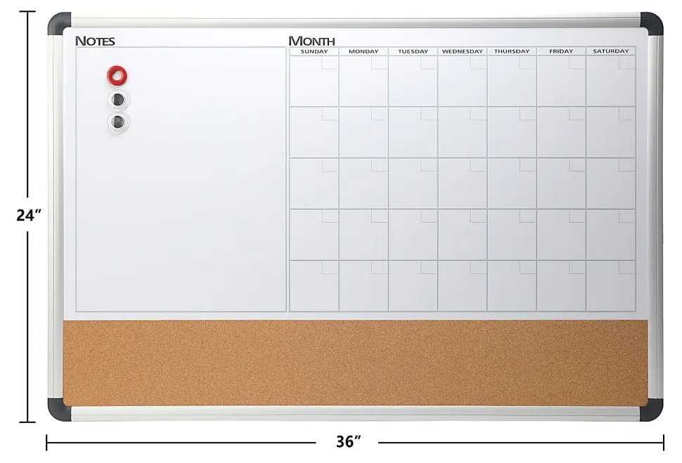 Realspace™ Magnetic Dry-Erase Whiteboard/Cork Calendar Board, 24" x 36", Silver Aluminum Frame