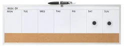 Realspace™ Magnetic Dry-Erase Whiteboard/Cork Weekly Calendar Board, 7 1/2" x 23", Silver Plastic Frame