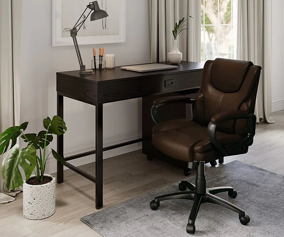 Realspace® Mayhart Vinyl Mid-Back Office Chair, Brown/Black, BIFMA Compliant