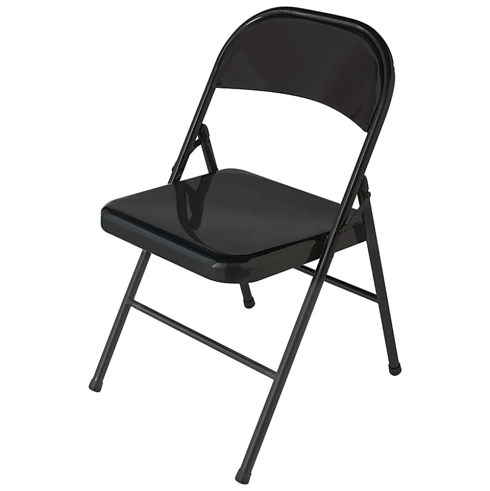 Realspace® Metal Folding Chairs, Black, Set Of 4 Chairs