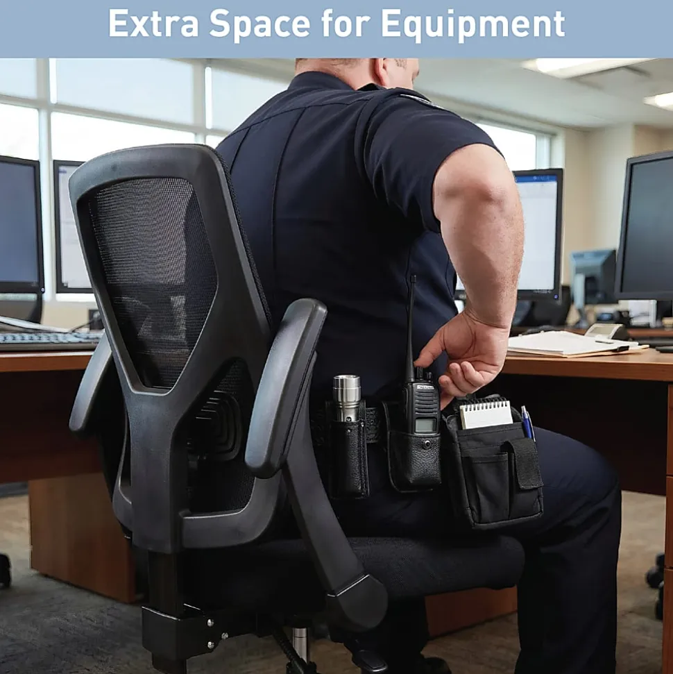 Realspace® MFTC 400 Big & Tall Ergonomic Mesh/Fabric High-Back Chair with Flip-Up Armrests, Black/Black, BIFMA Compliant