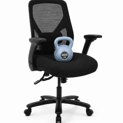 Realspace® MFTC 400 Big & Tall Ergonomic Mesh/Fabric High-Back Chair with Flip-Up Armrests, Black/Black, BIFMA Compliant