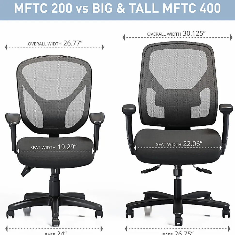 Realspace® MFTC 400 Big & Tall Ergonomic Mesh/Fabric High-Back Chair with Flip-Up Armrests, Black/Black, BIFMA Compliant
