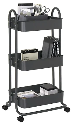RealspaceĀ® Mobile 3-Tier Storage Cart, 35-5/8"H x 17-15/16"W x 14-5/16"D, Gray