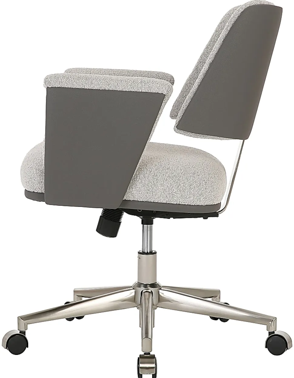 Realspace® Modern Comfort Picali Bouclé Fabric/Vegan Leather Low-Back Task Office Chair, White Stone/Gray/Brushed Nickel, BIFMA Compliant